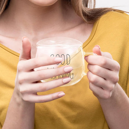 Heat Resistant Glass Milk Cup with Handle, Breakfast Mug for Coffee, Tea, Cereal, Glass Beverage Cup with Lid for Home and Office Use
