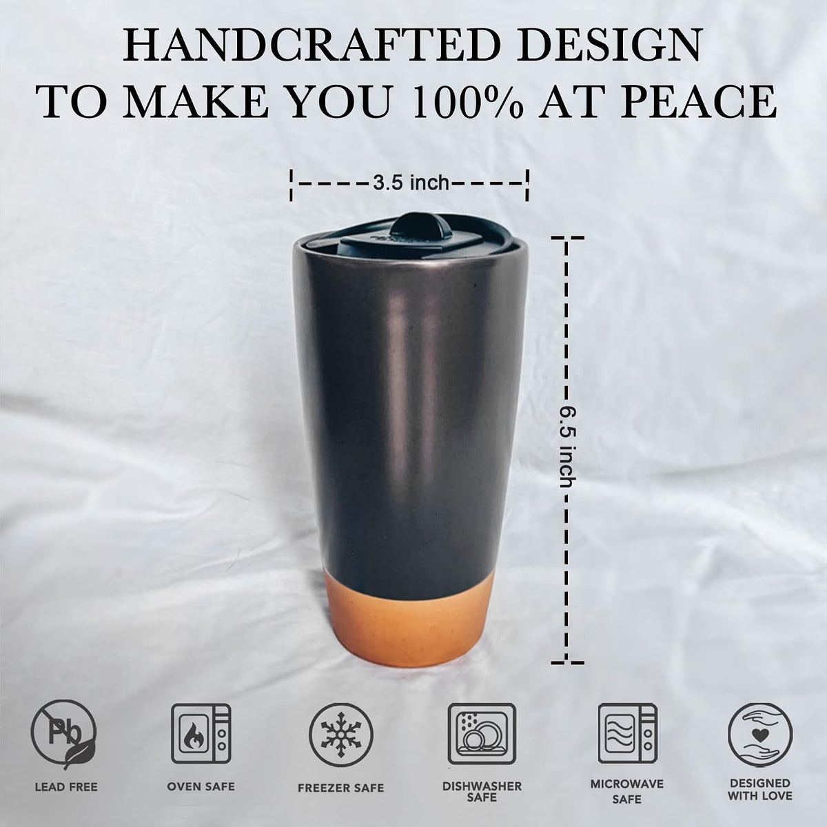 Mora Double Wall Ceramic Coffee Travel Mug with Lid, 14 oz, Portable, Microwave, Dishwasher Safe, Insulated Reusable Tall Cup, Splash Resistant Lid - To Go Tumbler for Car Cup Holder, Nightwaves