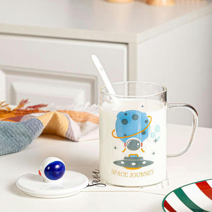 450ml/15oz Covered Large Capacity Glass Cup Creative Straight Tube Breakfast Milk Cup-GK-B model