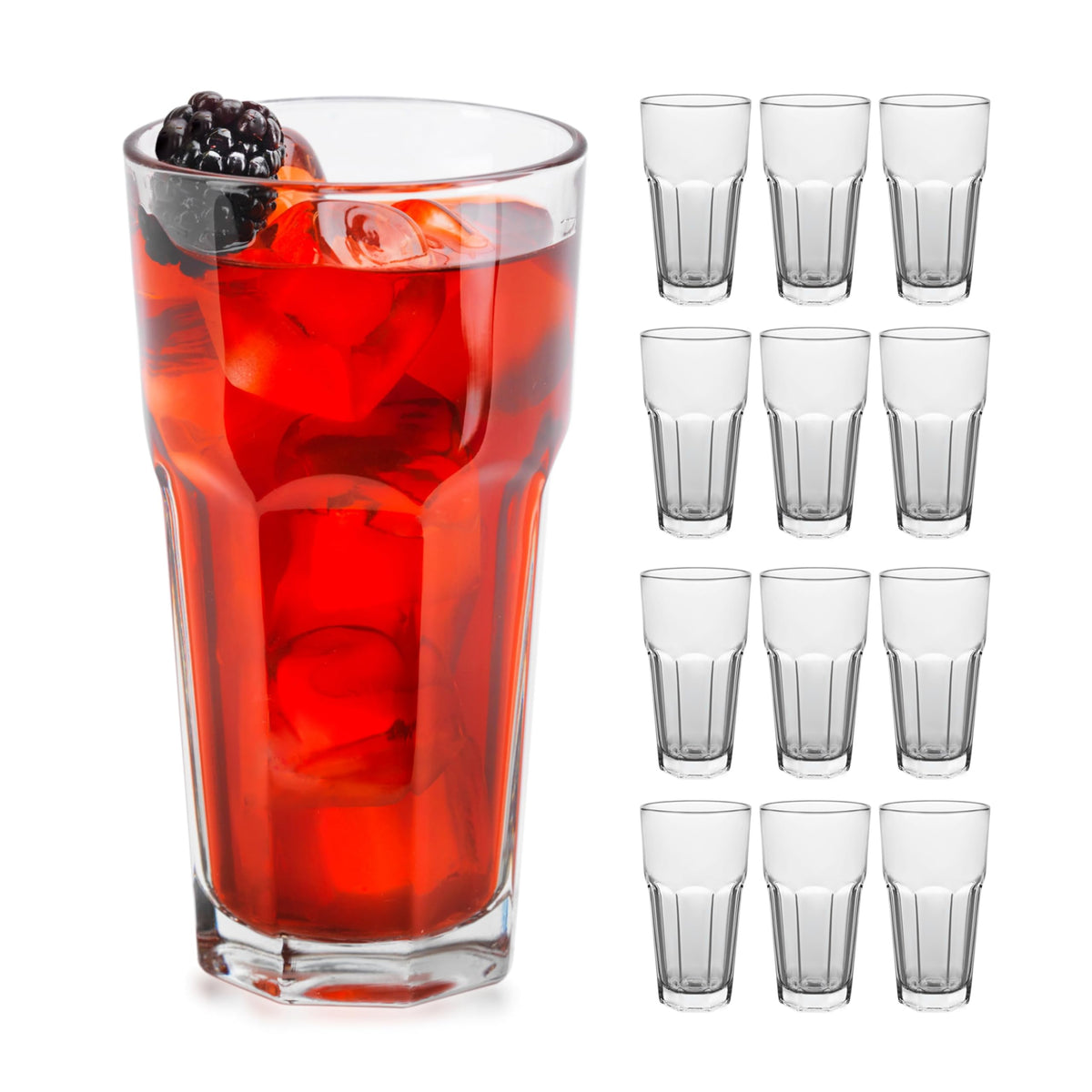 Libbey Gibraltar DuraTuff Drinking Glass Drinking Cup Set, Iconic Heavy Base Bar Glassware Thick Drinking Glasses Set of 12, 22-Ounce Iced Tea Glasses