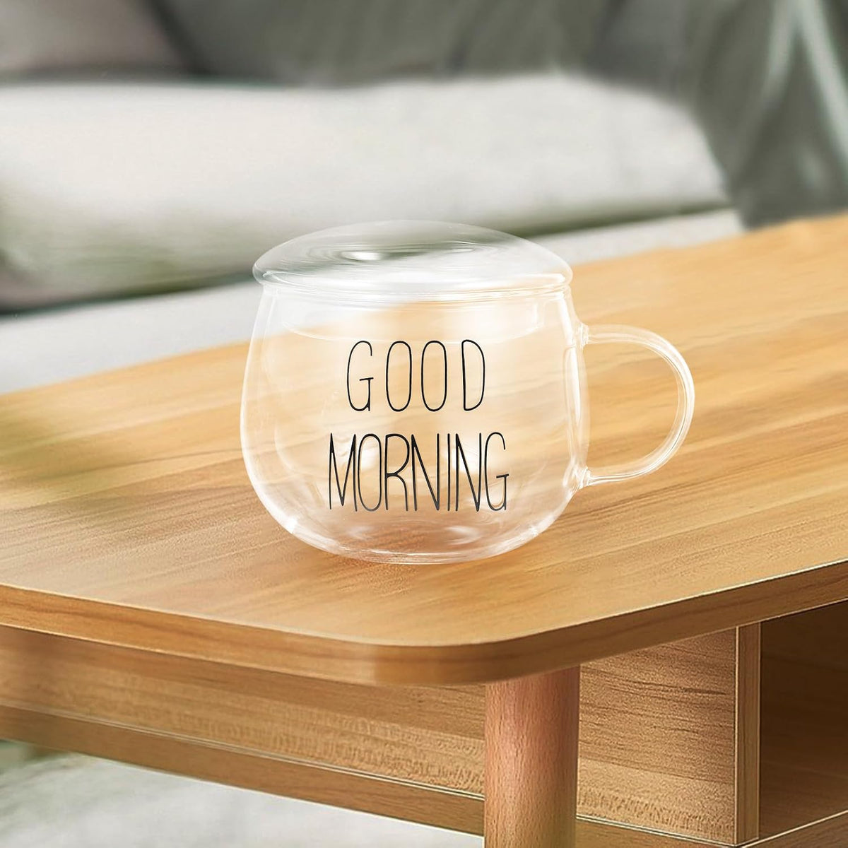 Heat Resistant Glass Milk Cup with Handle, Breakfast Mug for Coffee, Tea, Cereal, Glass Beverage Cup with Lid for Home and Office Use