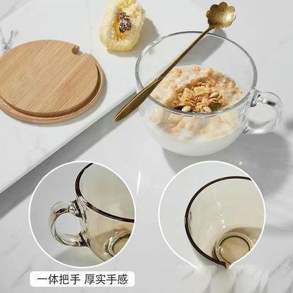Large capacity glass breakfast cup, household transparent strap handle - milk cup