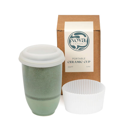 NOVA CERAMICS 12oz Travel Coffee Mug - Unique Microwave & Dishwasher Safe Tumbler With Lid - Gifts For Women & Men