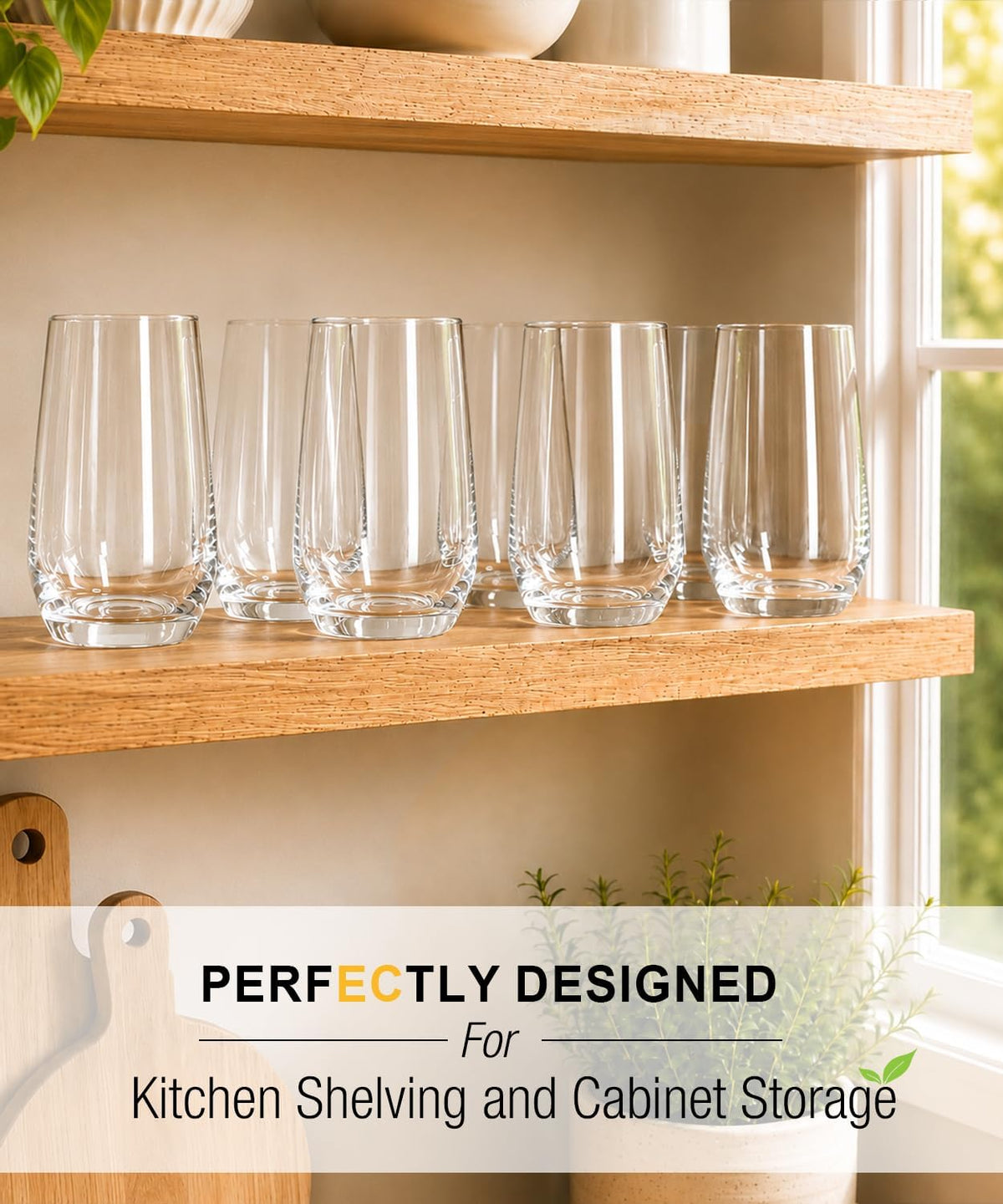 Drinking Water Glass Cups Set,Crystal Clear tall Glass cups set of 8,16.2oz | Unique Design Highball Clear Glassware for Cocktail Parties, Family Dinners Glass Cups