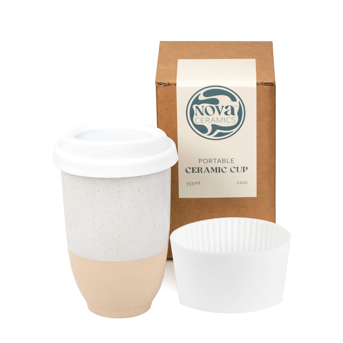 NOVA CERAMICS 12oz Travel Coffee Mug - Unique Microwave & Dishwasher Safe Tumbler With Lid - Gifts For Women & Men