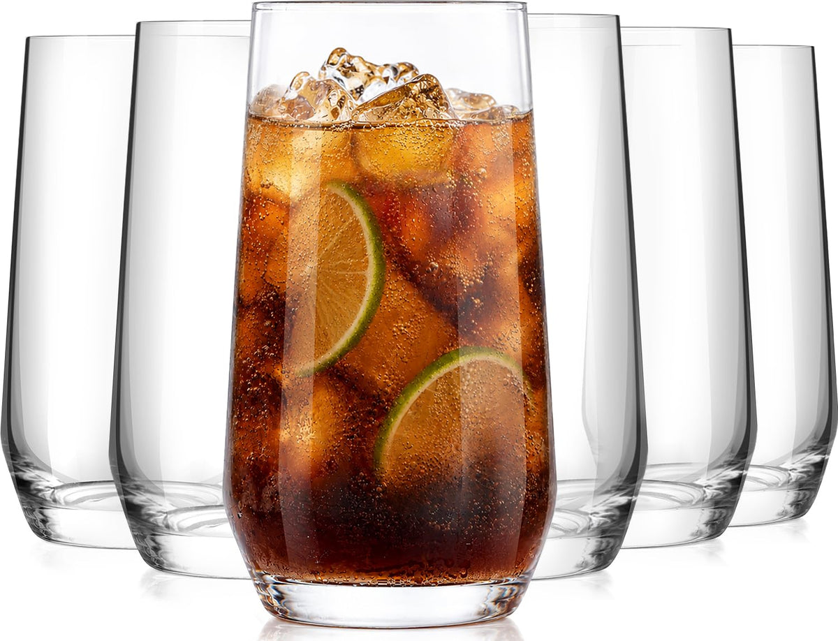 Drinking Water Glass Cups Set,Crystal Clear ribbed Glass set of 8,17oz&12oz | Unique Design Vintage Cocktail Glass, Tall Glass Cups Ideal for Ice Coffee Cup, Whiskey, Mixed Drinkware