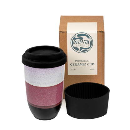 NOVA CERAMICS 12oz Travel Coffee Mug - Unique Microwave & Dishwasher Safe Tumbler With Lid - Gifts For Women & Men