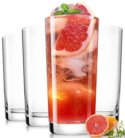 Drinking Water Glass Cups Set,Crystal Clear ribbed Glass set of 8,17oz&12oz | Unique Design Vintage Cocktail Glass, Tall Glass Cups Ideal for Ice Coffee Cup, Whiskey, Mixed Drinkware