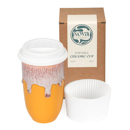 NOVA CERAMICS 12oz Travel Coffee Mug - Unique Microwave & Dishwasher Safe Tumbler With Lid - Gifts For Women & Men