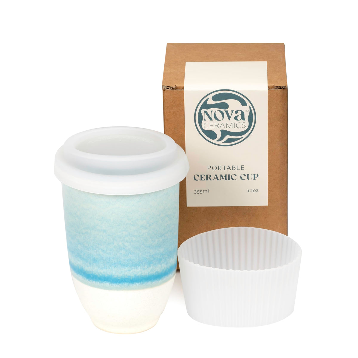 NOVA CERAMICS 12oz Travel Coffee Mug - Unique Microwave & Dishwasher Safe Tumbler With Lid - Gifts For Women & Men