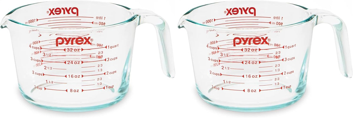 Pyrex 4 Cup Glass Measuring Cup For Baking and Cooking | Preheated oven, dishwasher, freezer, and microwave safe