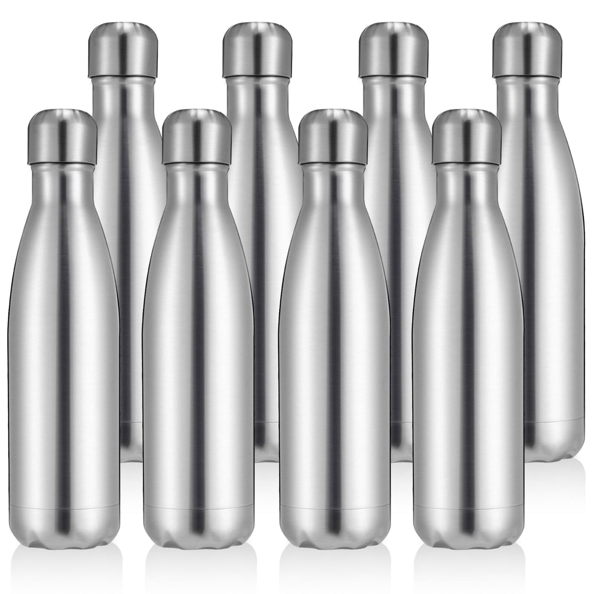 Volhoply 17oz Insulated Stainless Steel Water Bottle, Double Wall Vacuum Flask, Keeps Cold 24h & Hot 12h, Available in Packs of 1, 4, or 8（Silver,1 Pack)