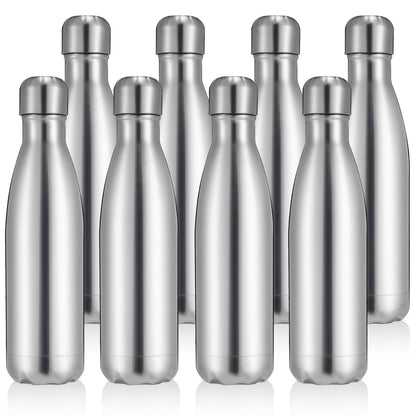 Volhoply 17oz Insulated Stainless Steel Water Bottle, Double Wall Vacuum Flask, Keeps Cold 24h & Hot 12h, Available in Packs of 1, 4, or 8（Silver,1 Pack)