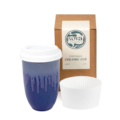 NOVA CERAMICS 12oz Travel Coffee Mug - Unique Microwave & Dishwasher Safe Tumbler With Lid - Gifts For Women & Men