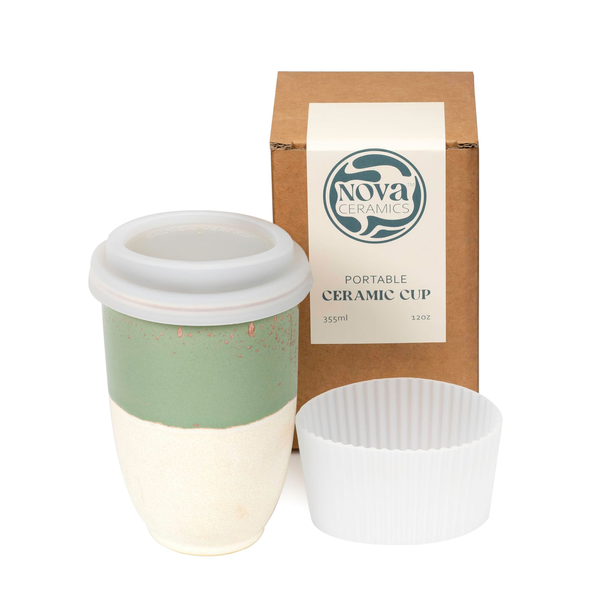 NOVA CERAMICS Coffee Travel Mug – Reusable Coffee – Microwave & Dishwasher Safe Coffee Green Tumbler - Gifts For Women Men Him Her – 16oz – Emerald