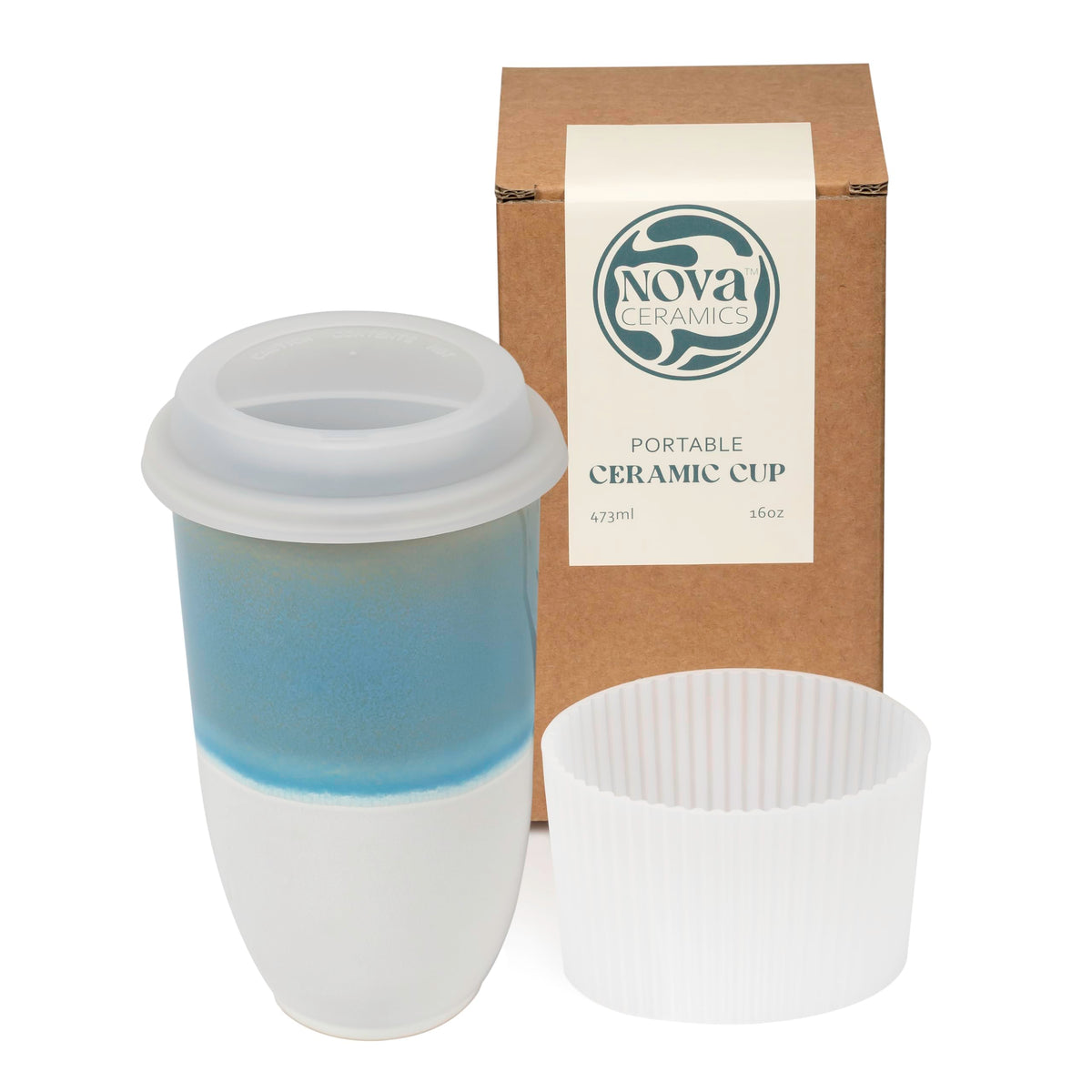 NOVA CERAMICS 12oz Travel Coffee Mug - Unique Microwave & Dishwasher Safe Tumbler With Lid - Gifts For Women & Men