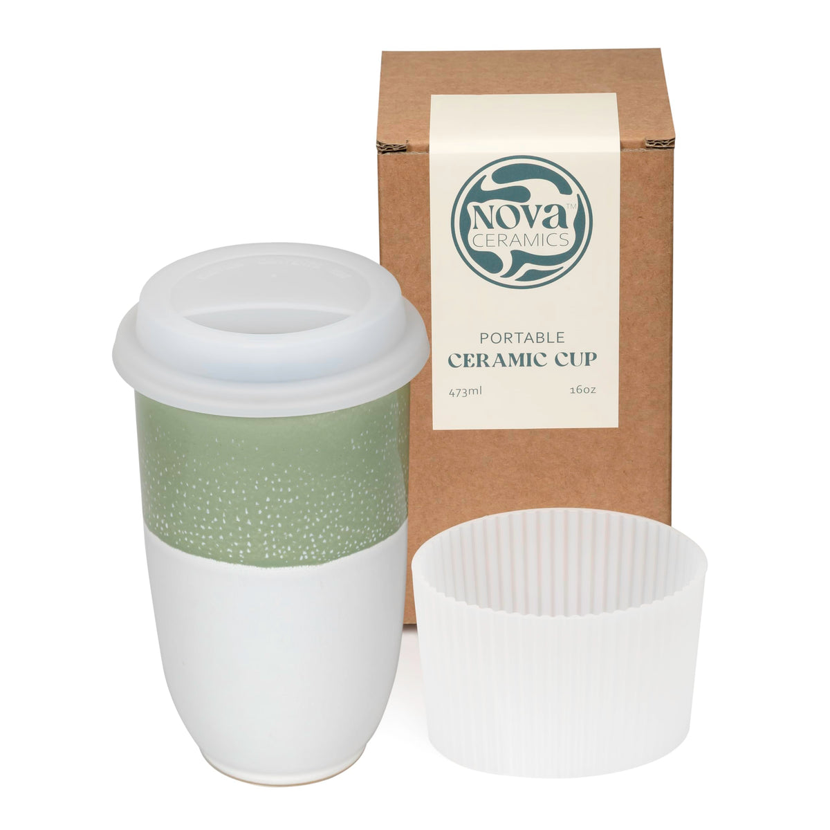 NOVA CERAMICS Coffee Travel Mug – Reusable Coffee – Microwave & Dishwasher Safe Coffee Green Tumbler - Gifts For Women Men Him Her – 16oz – Emerald