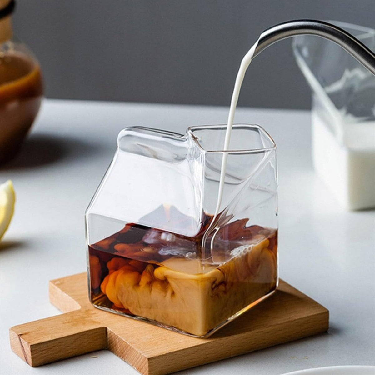 Milk Box Shape Glass Cups Clear Cocktails Glasses Square Container Pitcher Students Drink Bottle Teas Drinkware