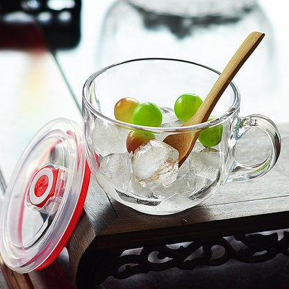 Multi-purpose Glass Breakfast Cup with Lid and Spoon 470ml Portable Milk and Cereal Mug Sturdy Plastic and Metal Components for Beverages and Juices