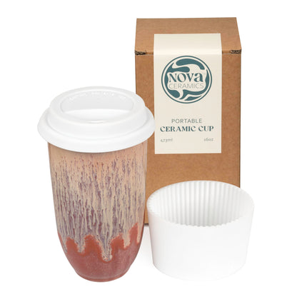NOVA CERAMICS 12oz Travel Coffee Mug - Unique Microwave & Dishwasher Safe Tumbler With Lid - Gifts For Women & Men
