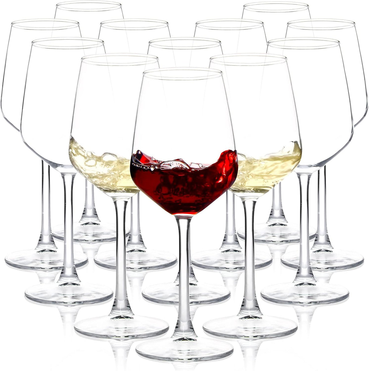 Wine Glasses Set of 12, 12oz Clear Red/White Wine Cup, Long Stem Wine Glasses for Party, Wedding and Home