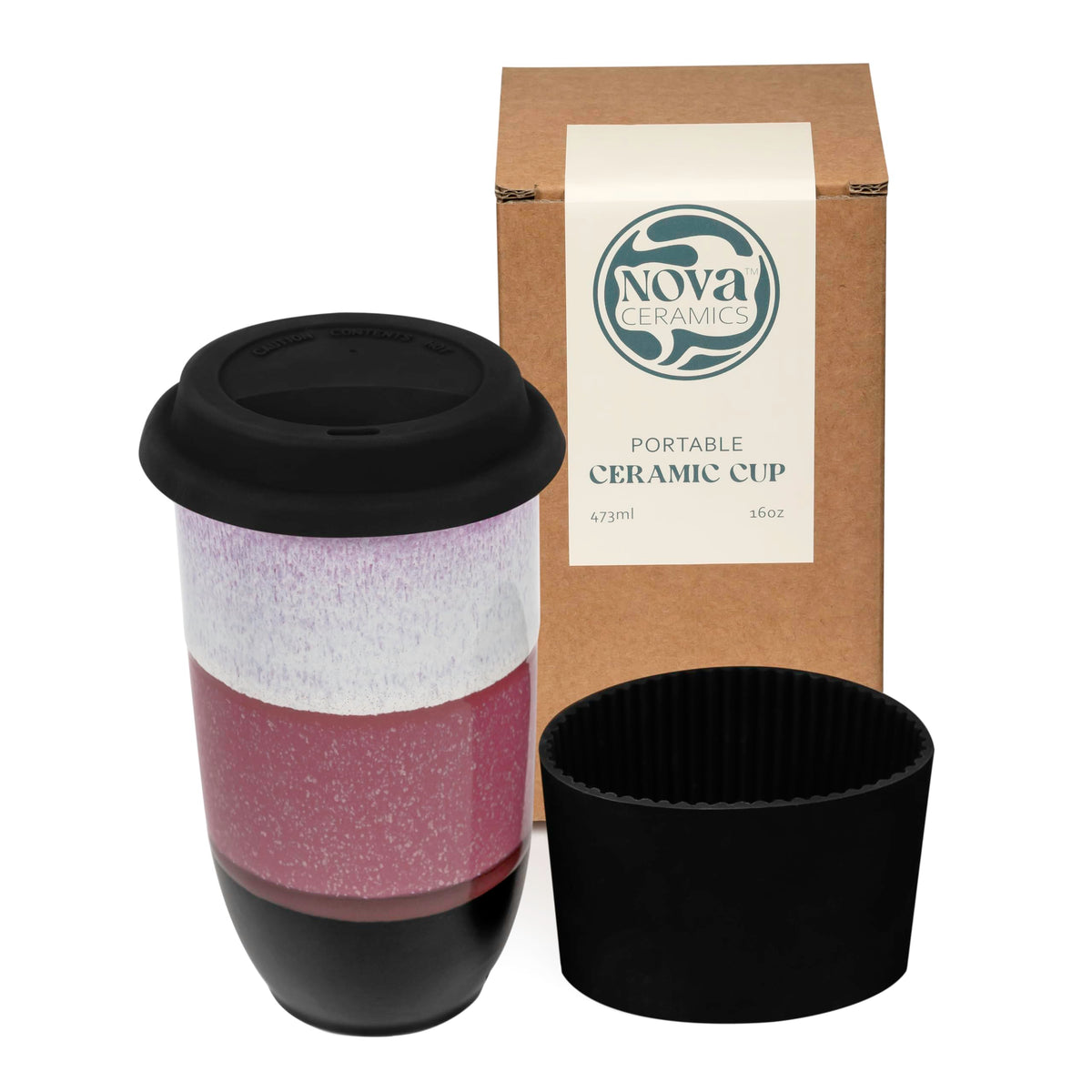 NOVA CERAMICS 12oz Travel Coffee Mug - Unique Microwave & Dishwasher Safe Tumbler With Lid - Gifts For Women & Men