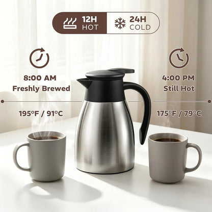 Thermal Coffee Carafe for Keeping Hot – 34OZ Insulated Small Coffee Pot | 304 Stainless Steel Coffee Flask, Tea Pitcher for Hot Drinks Liquid Water, Insulated Beverage Dispenser for Parties