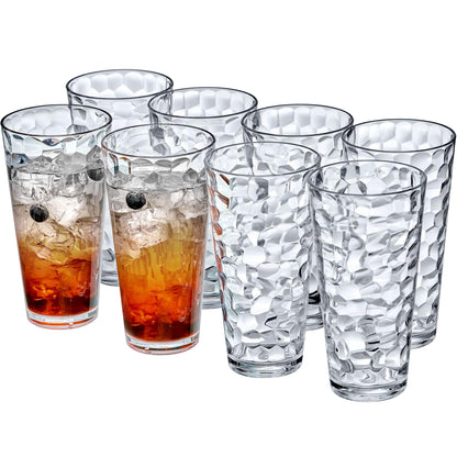 Amazing Abby - Iceberg - 24-Ounce Plastic Tumblers (Set of 8), Plastic Drinking Glasses, All-Clear High-Balls, Reusable Cups, Stackable, BPA-Free, Shatter-Proof, Dishwasher-Safe