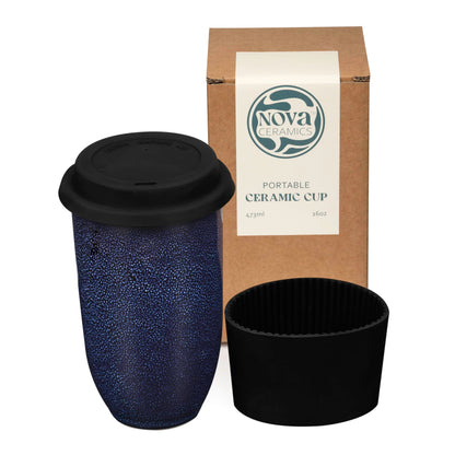 NOVA CERAMICS 12oz Travel Coffee Mug - Unique Microwave & Dishwasher Safe Tumbler With Lid - Gifts For Women & Men