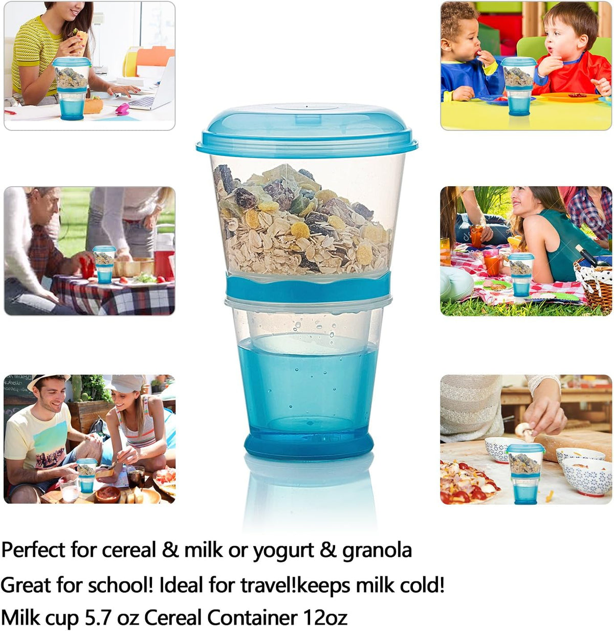 INOGIH Cereal On the Go Cups Breakfast-Portable Drink-Cup Cereal To-Go Container-Cup with Spoon (Blue)