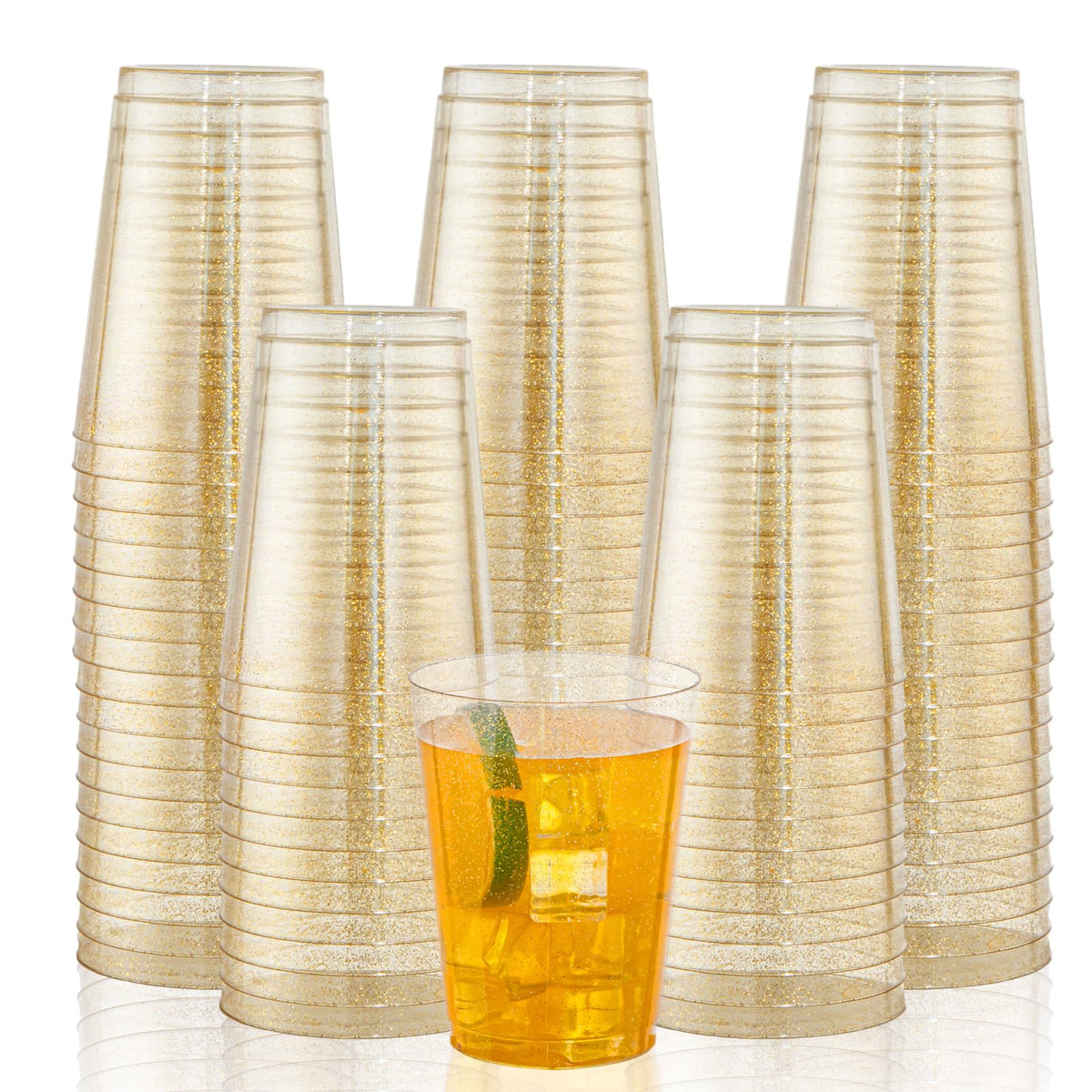 I00000 200 Pack Gold Plastic Cups, 9 Oz Elegant Clear Plastic Cups Gold Rimmed Disposable Wine Glasses Fancy Disposable Party Cup Wedding Cup Drinking Tumblers Cocktail Glasses Perfect for Party