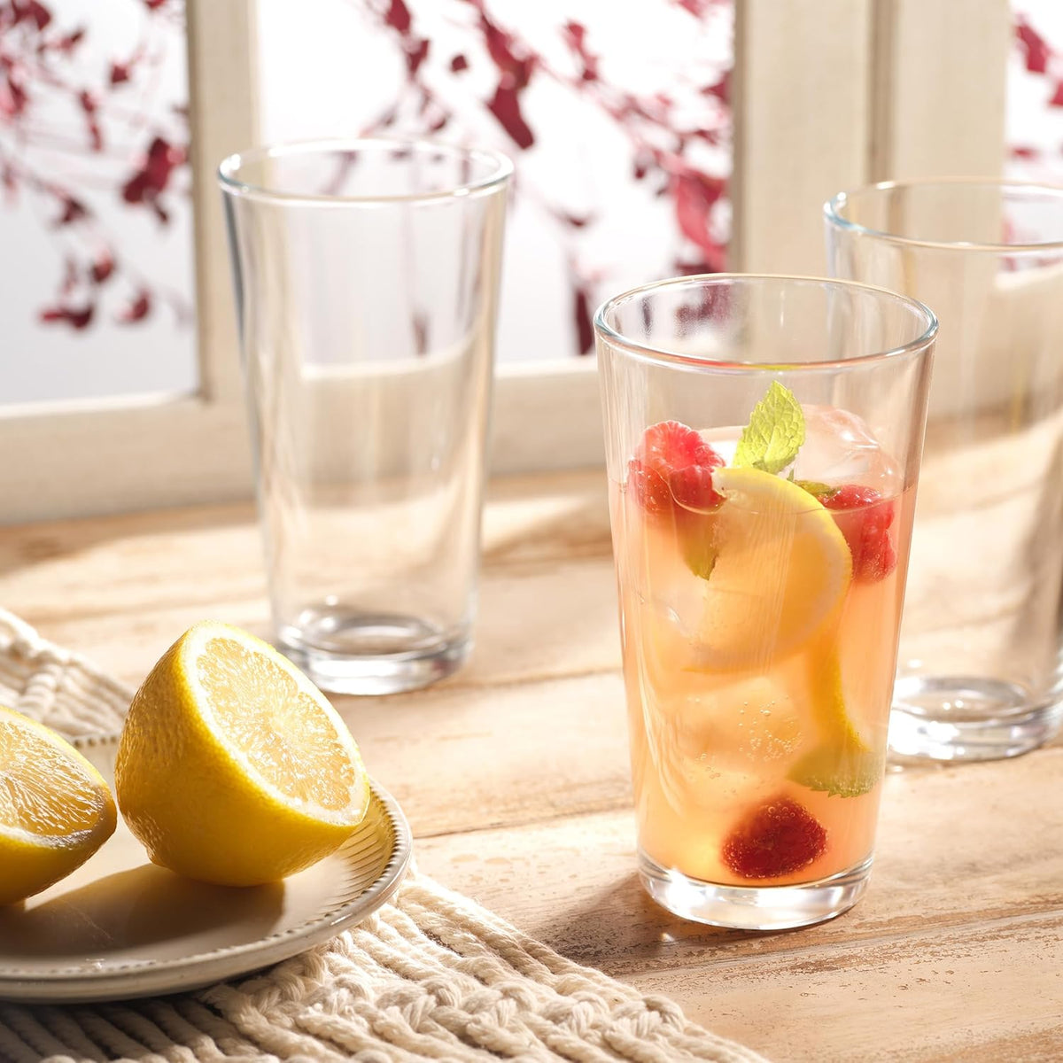 Home Essentials Drinking Glass Set - 10 Highball Glass Cups, 16 Oz. Basic Water Glasses, Beer, Juice, Cocktails, Wine, Iced Tea, Bar Glasses. Dishwasher Safe