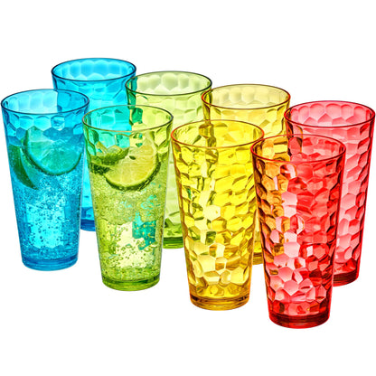 Amazing Abby - Iceberg - 24-Ounce Plastic Tumblers (Set of 8), Plastic Drinking Glasses, All-Clear High-Balls, Reusable Cups, Stackable, BPA-Free, Shatter-Proof, Dishwasher-Safe