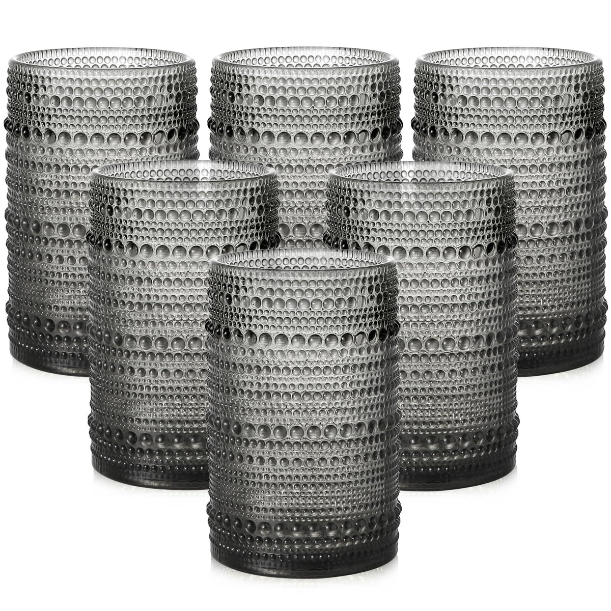 ZMOWIPDL Drinking Glasses Set of 6,15 oz Grey Hobnail Glass Cups | Vintage Glassware，Embossed Water Tumbler,for Beer,Cocktail,Whiskey,Juice and Various Mixed Drinks- 1 Cleaning Brush