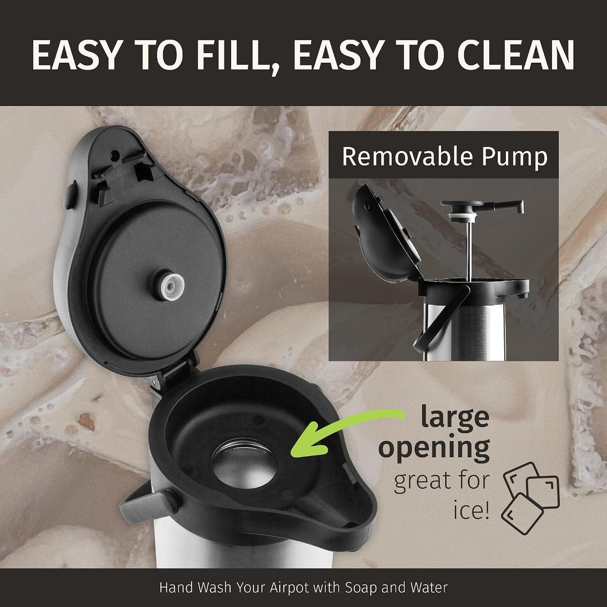 Coffee Carafe with Pump 102oz / 3L Airpot Large Hot Water Dispenser | 12 Hours Hot Cocoa Dispenser for Parties,Tea Flask, Insulated Stainless Steel Airpots for Hot Beverage Dispenser Coffee Pump