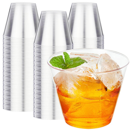 RACETOP 200 Pack 9 oz Clear Plastic Cups for Party | Disposable Clear Cup, Disposable Cups, Wine Glasses Cups, Plastic Cocktail Glasses
