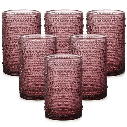 ZMOWIPDL Drinking Glasses Set of 6,15 oz Grey Hobnail Glass Cups | Vintage Glassware，Embossed Water Tumbler,for Beer,Cocktail,Whiskey,Juice and Various Mixed Drinks- 1 Cleaning Brush