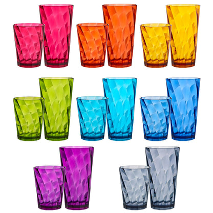 US Acrylic Optix Plastic Reusable Drinking Glasses (Set of 8) 20oz Water Cups in Jewel Tone Colors | BPA-Free Tumblers, Made in USA | Top-Rack Dishwasher Safe