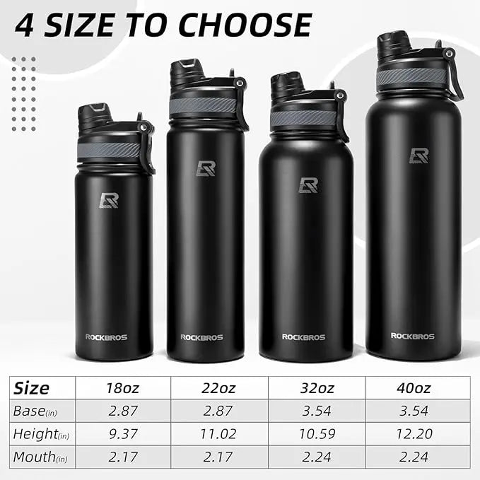 ROCKBROS Insulated Stainless Steel Tumbler with Straw Lid, Portable Leak-Proof Drink Flask with Handle, Insulation for Hiking, Cycling