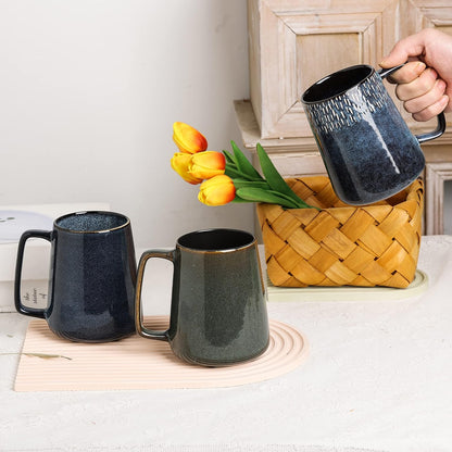 Large Ceramics Coffee Mugs,24 oz,Large Handle Design,Extra Large Tea and Coffee Cup for Office and Home，Microwave and Dishwasher Safe(Color:24 oz green)